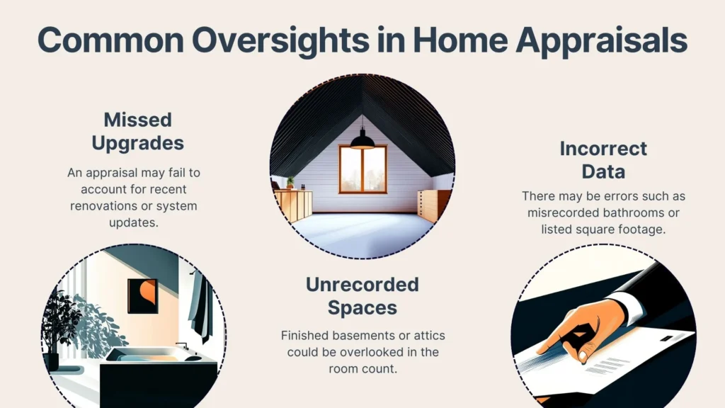 An infographic titled How to Challenge an Inaccurate Appraisal with three steps: Highlight recent home improvements, engage the buyers lender for reconsideration, and present updated sales data from your neighborhood.